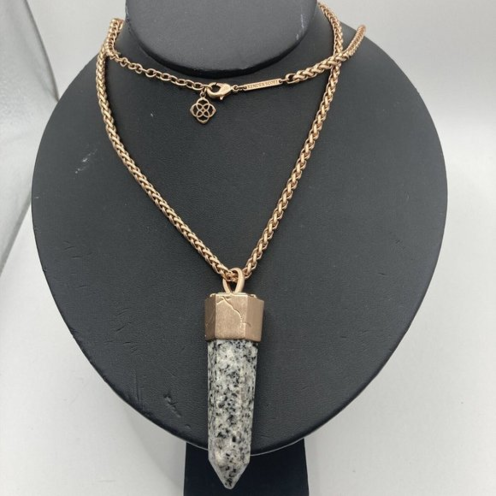 Kendra Scott Jayce Long Rock Crystal Gold Pendant Necklace‎ 34" Chain MSRP $120